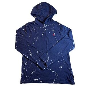 Y2K Polo Ralph Lauren Kid's L Navy Blue Paint Splatter Hoodie Long Sleeve